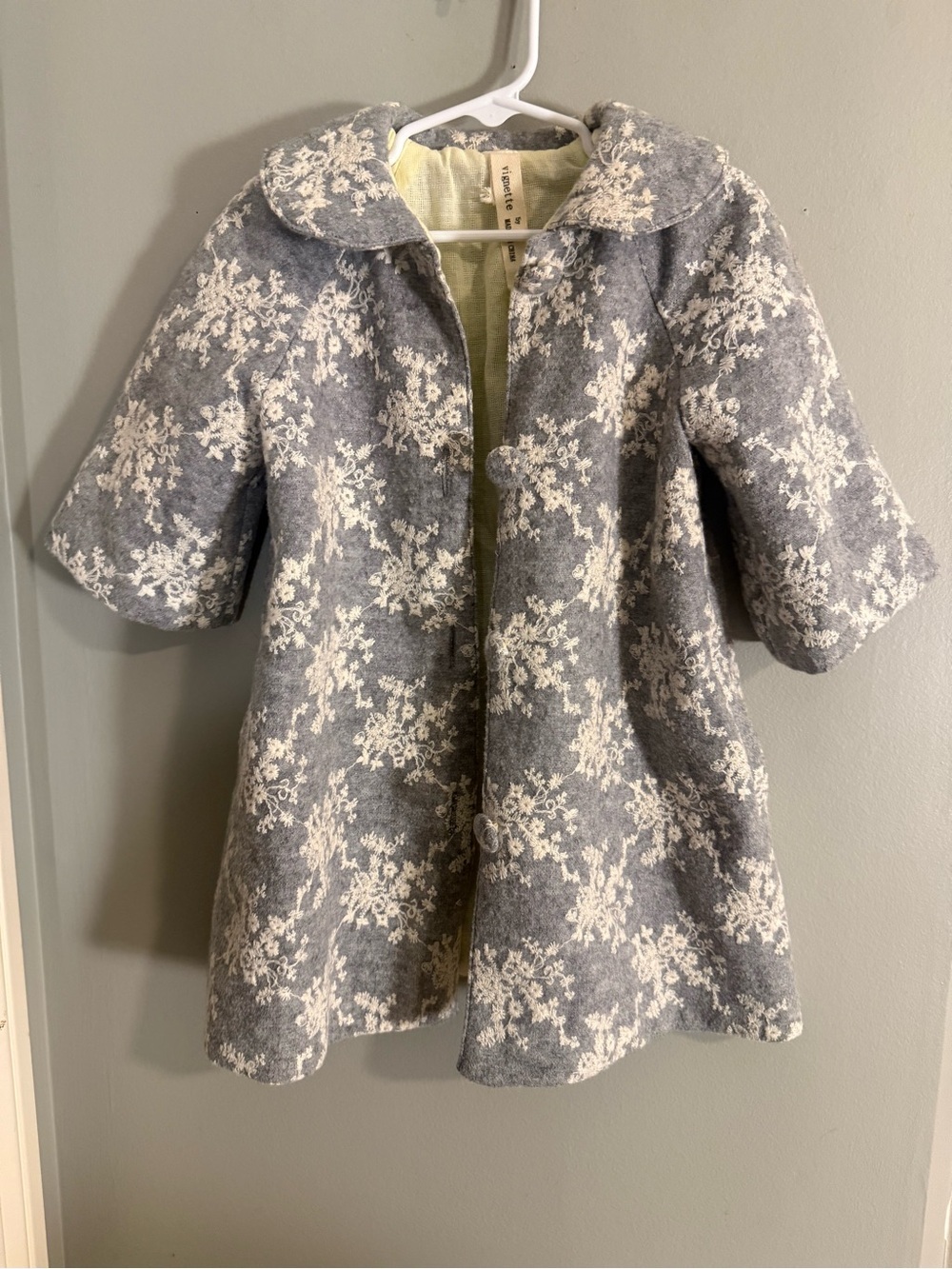 Vignette Girls Gray Floral Embroidered Coat Jacket Size 5 Boutique Cottagecore